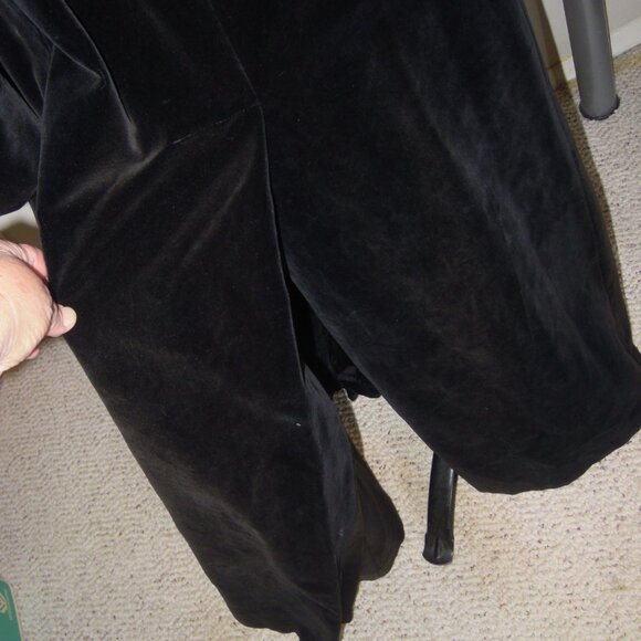 Vintage Black 100% Cotton Velvet Maxi Long Coat Opera Trench Belted MEDIUM - Picture 2 of 9